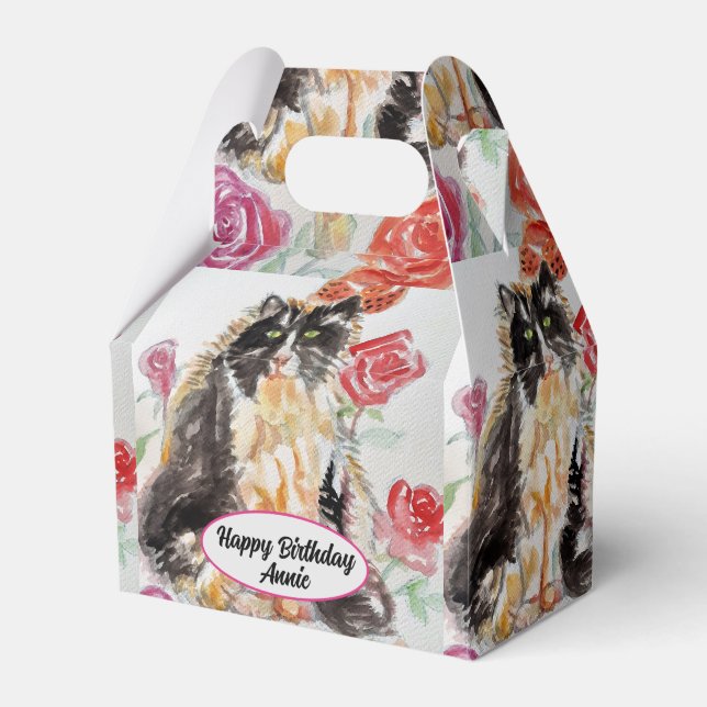 Tuxedo Cat Black White Cats Cute Girls Favor Box (Front Side)