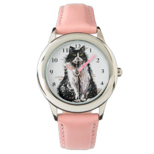 Tuxedo Cat Black White Cats Cute Pet Pink Girls Watch
