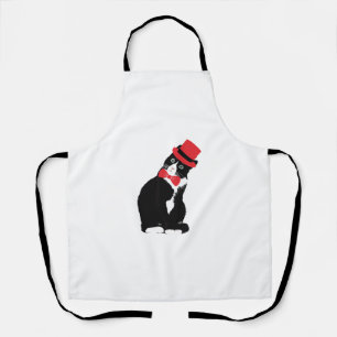Tuxedo Cat Bow Tie Day Top Hat Halloween Valentine Apron