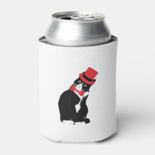 Tuxedo Cat Bow Tie Day Top Hat Halloween Valentine Can Cooler