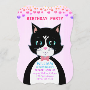 Tuxedo Cat Boy Birthday Party Invitation
