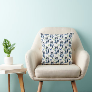 Tuxedo Cat & Butterflies Pattern Cushion