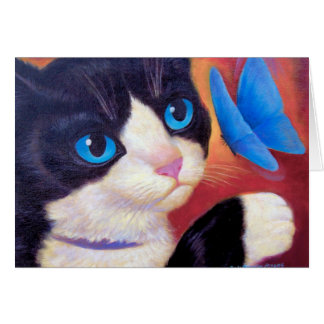 Tuxedo Cat Butterfly Painting - Multi