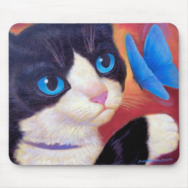 Tuxedo Cat Butterfly Painting - Multi Mouse Mat (Front)