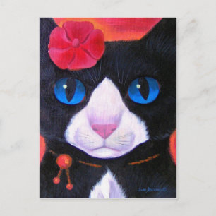 Tuxedo Cat Butterfly Painting - Multi Postcard
