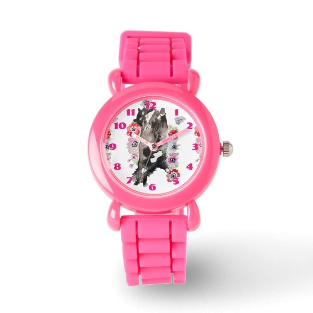 Tuxedo Cat Cats Art Animal Childs Pink Sparkly Wat Watch (Front)