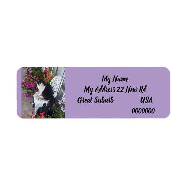 Tuxedo cat Cats Art Return Address Labels Lilac (Front)