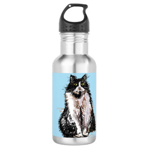 Tuxedo Cat Cats Childs Girls Blue Water Bottle