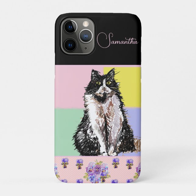 Tuxedo Cat Cats Pastel Pink Girls Customizable Case-Mate iPhone Case (Back)