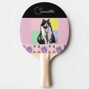 Tuxedo Cat Cats Pastel Pink Girls Customizable Ping Pong Paddle