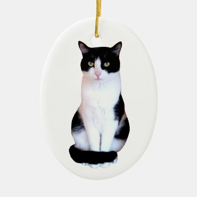 Tuxedo Cat Ceramic Tree Decoration (Front)