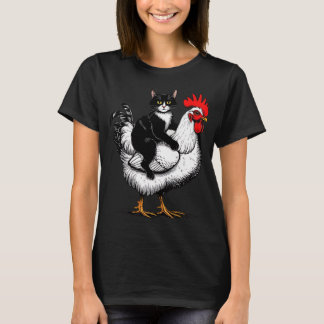 Tuxedo Cat Chicken Ride T-Shirt