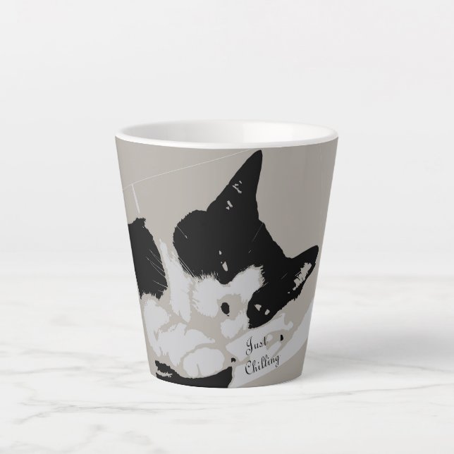 Tuxedo Cat Chilling Latte Mug (Front)