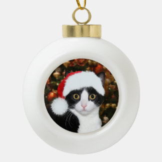 Tuxedo cat Christmas Ceramic Ball Christmas Ornament