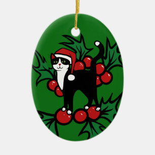 Tuxedo Cat Christmas Ceramic Tree Decoration