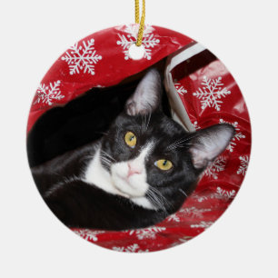 Tuxedo cat Christmas Ceramic Tree Decoration