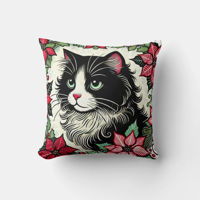 Tuxedo Cat Christmas                               Cushion (Front)