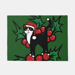 Tuxedo Cat Christmas Doormat