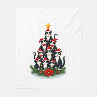 Tuxedo Cat Christmas Tree Tuxedo Cat Lights Xmas M Fleece Blanket