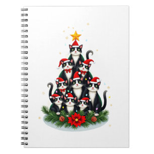 Tuxedo Cat Christmas Tree Tuxedo Cat Lights Xmas M Notebook
