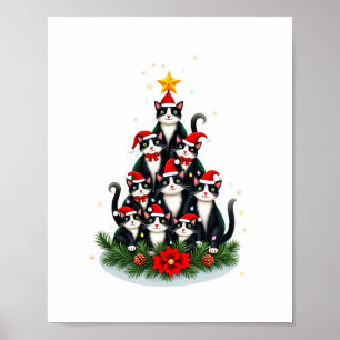 Tuxedo Cat Christmas Tree Tuxedo Cat Lights Xmas M Poster