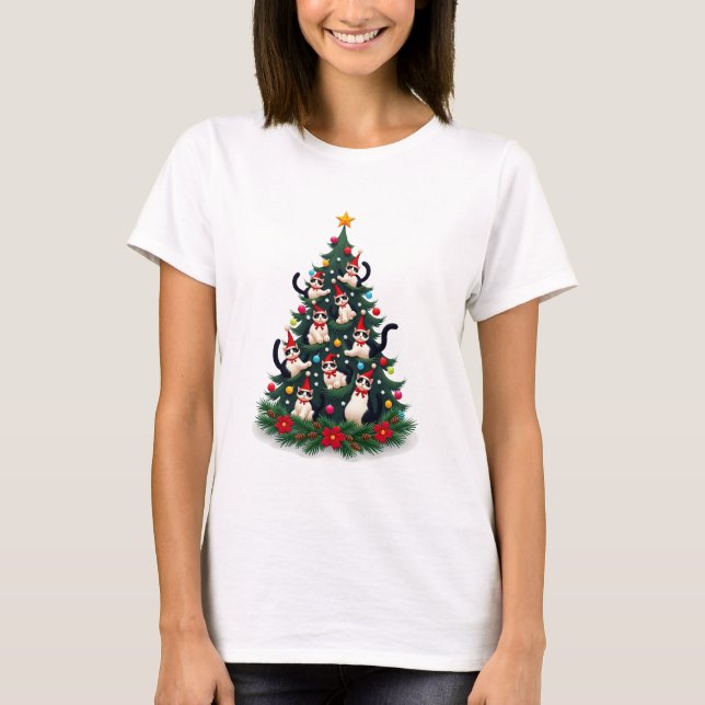 Tuxedo Cat Christmas Tree Tuxedo Cat Lights Xmas M T-Shirt (Front)