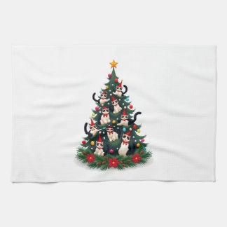 Tuxedo Cat Christmas Tree Tuxedo Cat Lights Xmas M Tea Towel