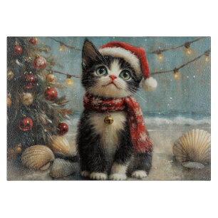 Tuxedo Cat Christmas Vintage Beach Cutting Board