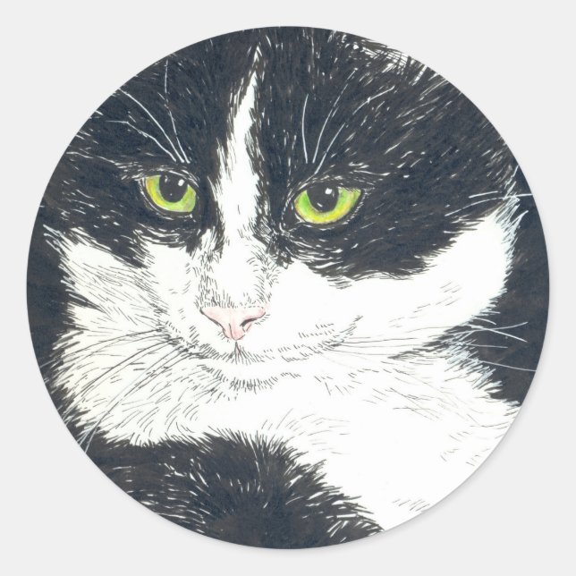 Tuxedo cat classic round sticker (Front)