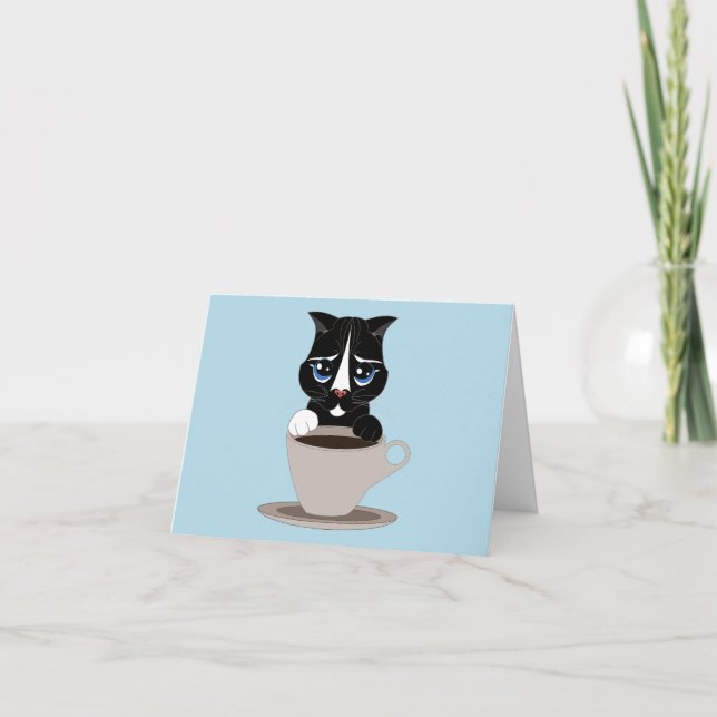 TUXEDO CAT COFFEE CAT ART NOTE CARDS (Front)