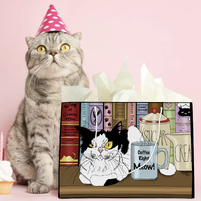 Tuxedo Cat Coffee Lover Funny Kitchen Large Gift Bag (Creator Uploaded)