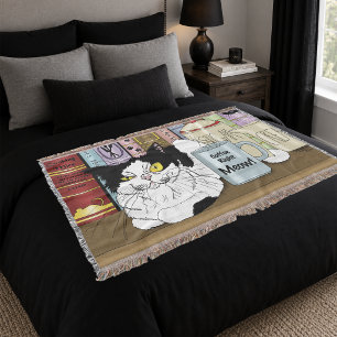 Tuxedo Cat Coffee Lover Funny Kitchen Throw Blanket