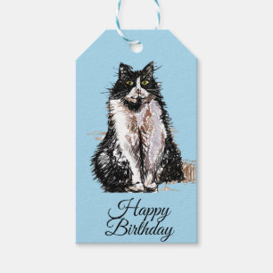 Tuxedo Cat Cute Cats Black White Pastel Blue Gift Tags