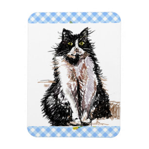 Tuxedo Cat Cute Drawing Black and White Cats Card Magnet