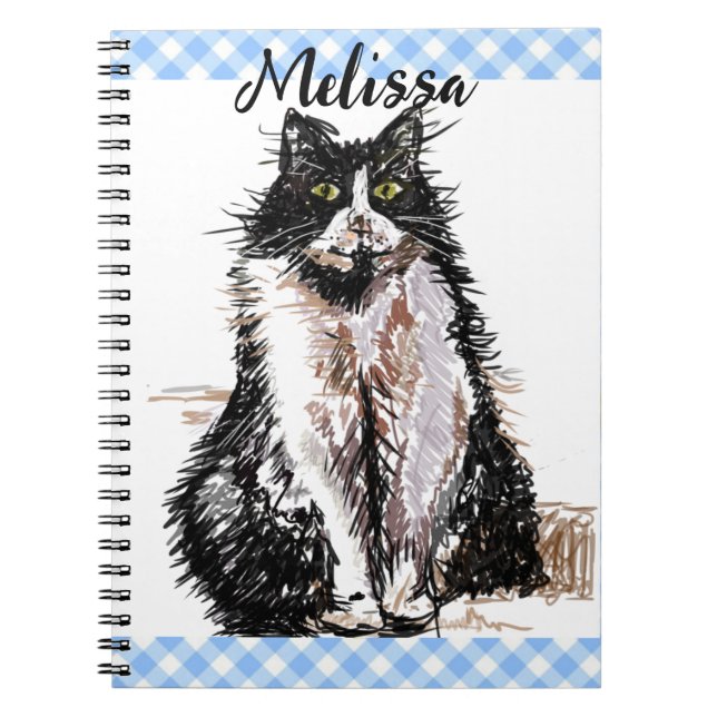 Tuxedo Cat Cute Drawing Black and White Cats Girls Notebook (Front)