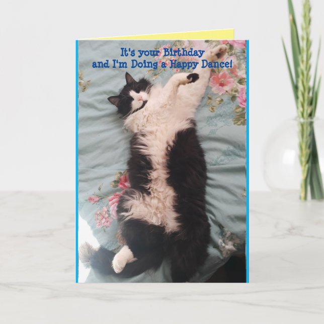 Tuxedo Cat Cute Funny Happy Dance Cats Card (Front)