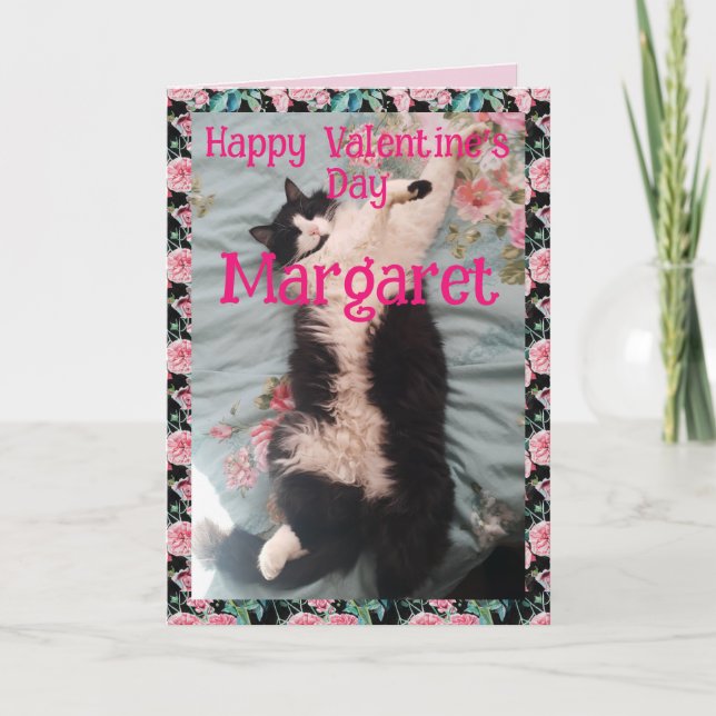 Tuxedo Cat Cute Funny Valentines Day Happy Dance Card (Front)
