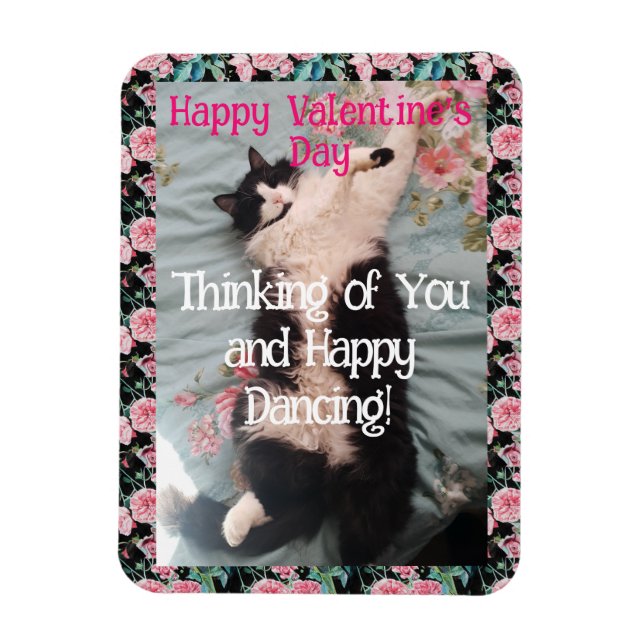 Tuxedo Cat Cute Funny Valentines Day Happy Dance Magnet (Vertical)