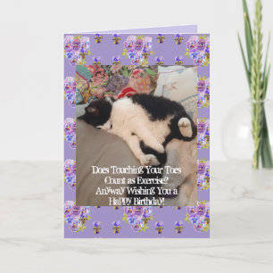 Tuxedo Cat Cute Happy Birthday Touching Toes Card