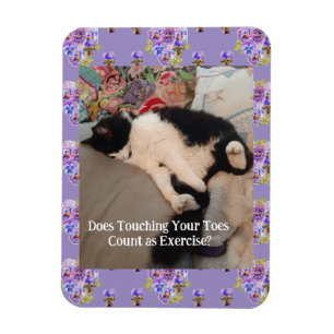 Tuxedo Cat Cute Happy Birthday Touching Toes Card Magnet