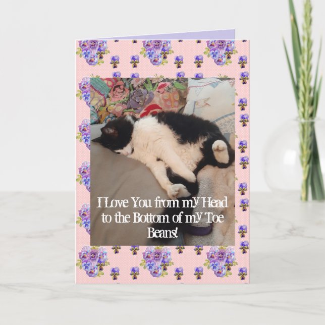 Tuxedo Cat Cute Love You Birthday Toe Beans Card (Front)
