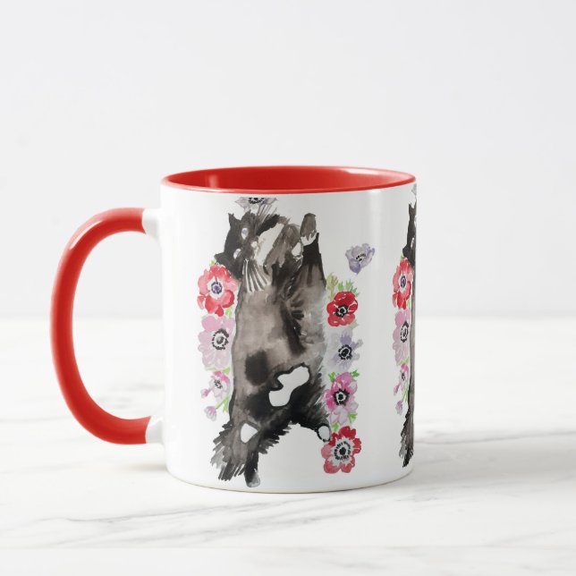 Tuxedo Cat Cute Pretty Flowers Cats Watercolor Mug (Left)