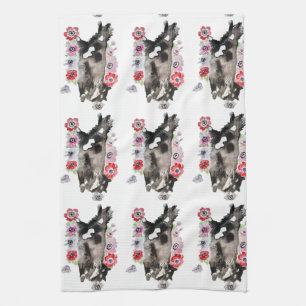 Tuxedo Cat Cute Pretty Flowers Cats Watercolor Tea Towel