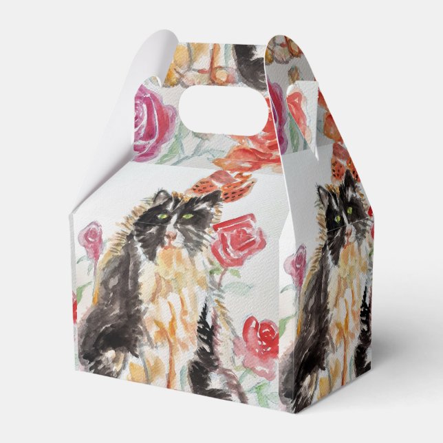 Tuxedo Cat Cute Roses Flowers Cats Girls Rose Favour Box (Front Side)