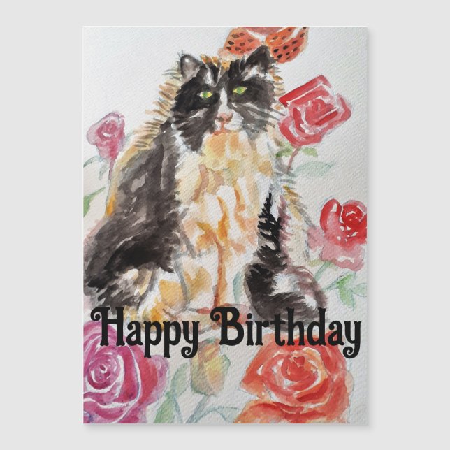 Tuxedo Cat Cute Roses Flowers Cats Watercolor Rose (Front)