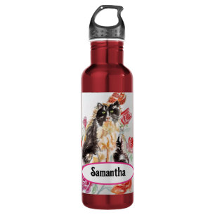 Tuxedo Cat Cute Roses Flowers Cats Watercolor Rose 710 Ml Water Bottle