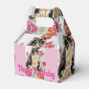 Tuxedo Cat Cute Roses Flowers Cats Watercolor Rose Favour Box