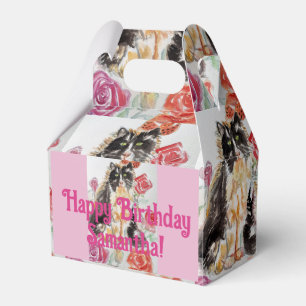 Tuxedo Cat Cute Roses Flowers Cats Watercolor Rose Favour Box