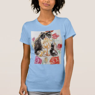 Tuxedo Cat Cute Roses Flowers Cats Watercolor Rose T-Shirt