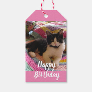 Tuxedo Cat Cute with Pretty Crochet Rug Thank You Gift Tags